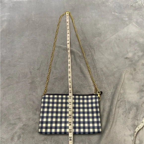 Tory Burch Robinson Navy Gingham Chain Strap Crossbody Clutch Bag 4936 - Picture 9 of 12